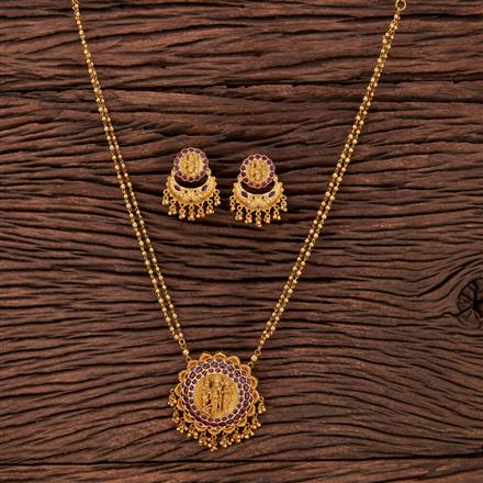 Antique Temple Pendant Set With Matte Gold Plating