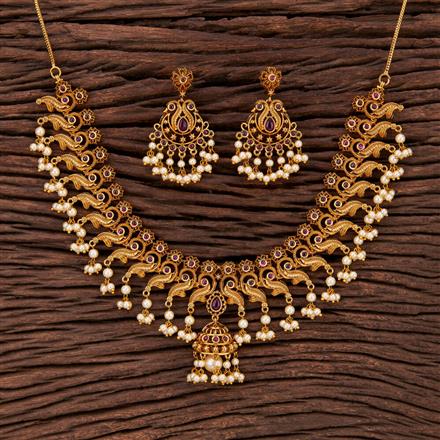 Antique Peacock Necklace With Matte Gold Plating