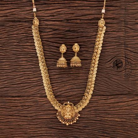 Antique Long Necklace With Matte Gold Plating