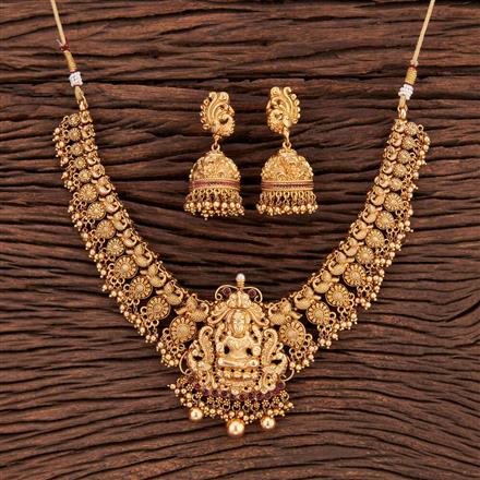 Antique South Indian Necklace With Matte Gold Plating