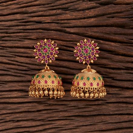 Antique Jhumkis With Matte Gold Plating