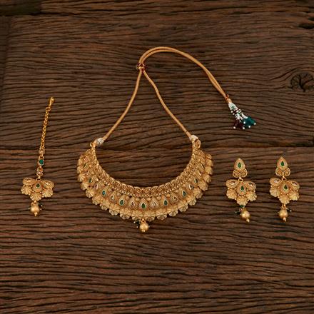 Antique Mukut Necklace With Matte Gold Plating