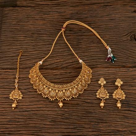 Antique Mukut Necklace With Matte Gold Plating