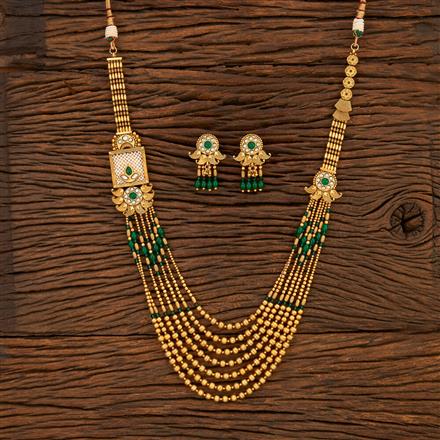 Antique Long Necklace With Matte Gold Plating