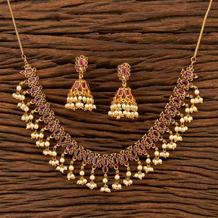 Antique Moti Necklace With Matte Gold Plating