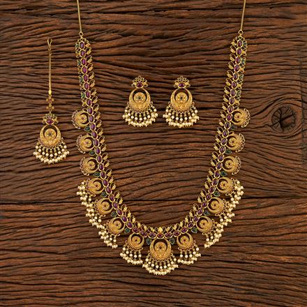 Antique Pearl Necklace With Matte Gold Plating