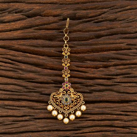 Antique Moti Tikka With Matte Gold Plating