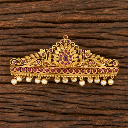 Antique South Indian Hair Clip With Matte Gold Plating