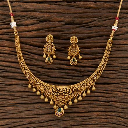 Antique South Indian Necklace With Matte Gold Plating
