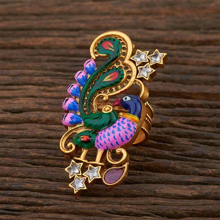 Antique Peacock Ring With Matte Gold Plating