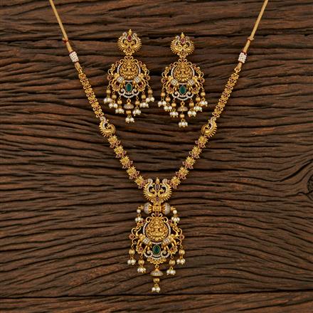 Antique Peacock Necklace With Matte Gold Plating