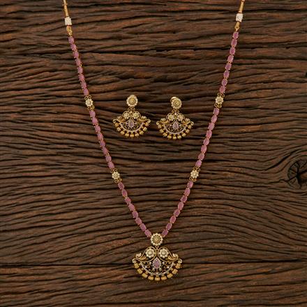 Antique Long Necklace With Matte Gold Plating