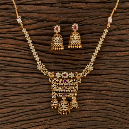 Antique Peacock Necklace With Matte Gold Plating