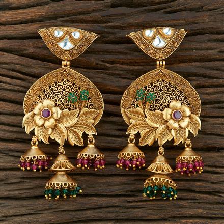 Antique South Indian Earring With Matte Gold Plating