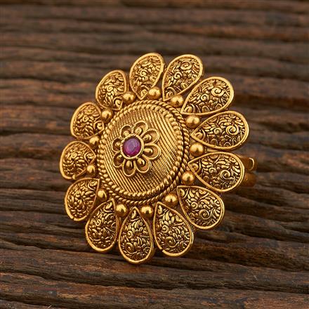 Antique Adjustable Ring With Matte Gold Plating