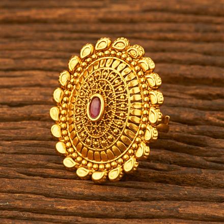 Antique Adjustable Ring With Matte Gold Plating