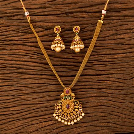 Antique South Indian Pendant Set With Matte Gold Plating