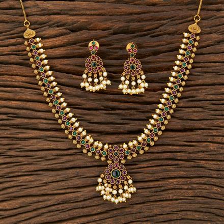 Antique Pearl Necklace With Matte Gold Plating