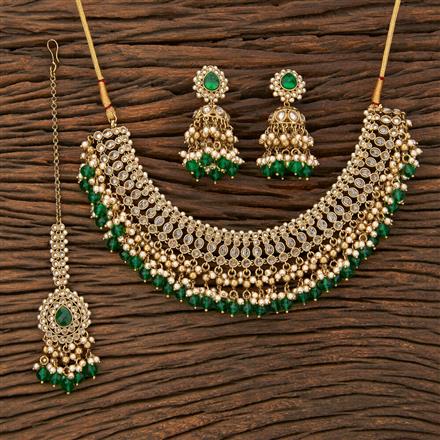 Antique Pearl Necklace With Mehndi Plating