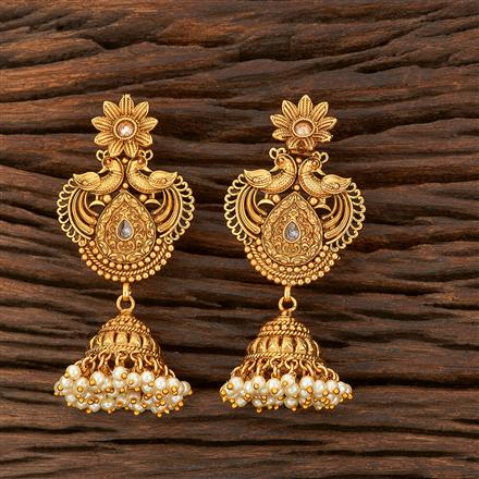 Antique Peacock Earring With Matte Gold Plating
