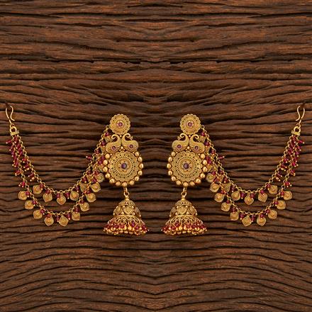Antique Earring With Chain With Matte Gold Plating