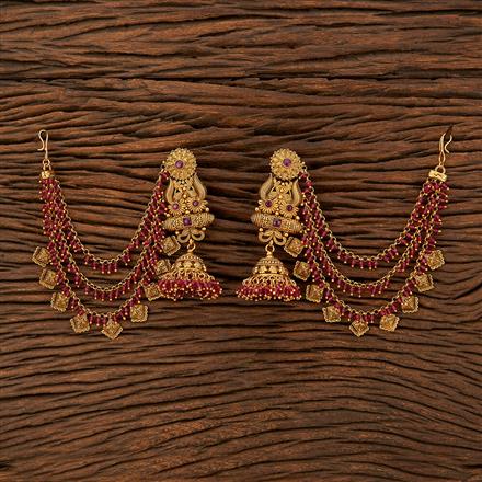 Antique Earring With Chain With Matte Gold Plating