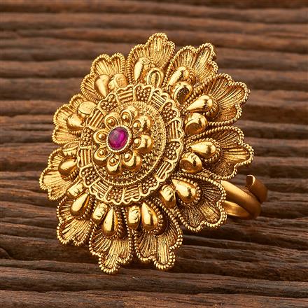 Antique Adjustable Ring With Matte Gold Plating