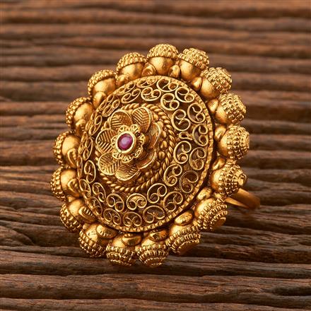 Antique Adjustable Ring With Matte Gold Plating