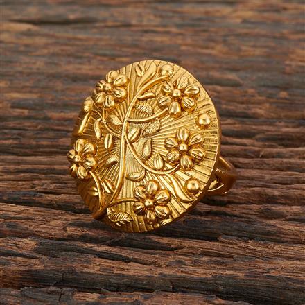 Antique Adjustable Ring With Matte Gold Plating