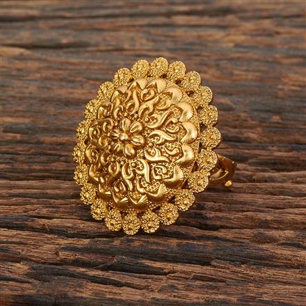 Antique Adjustable Ring With Matte Gold Plating