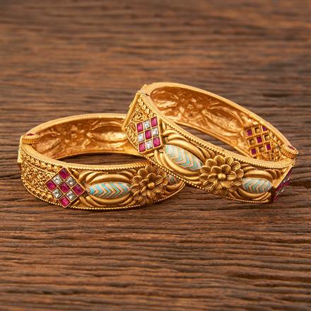 Antique Meenakari Bangles With Matte Gold Plating