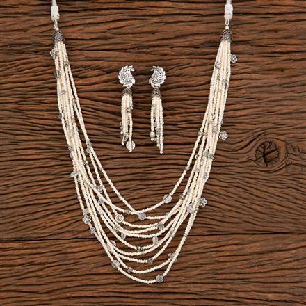 Antique Long Necklace With Rhodium Plating