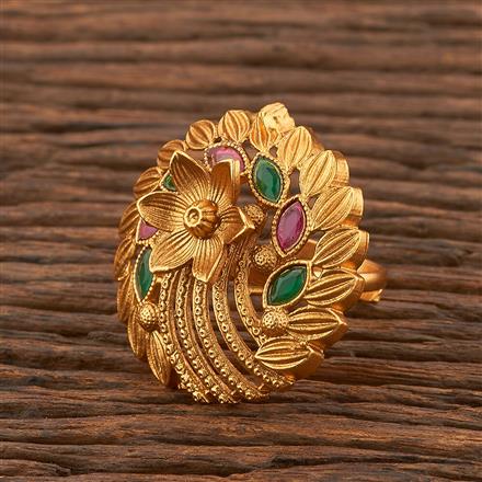 Antique Adjustable Ring With Matte Gold Plating