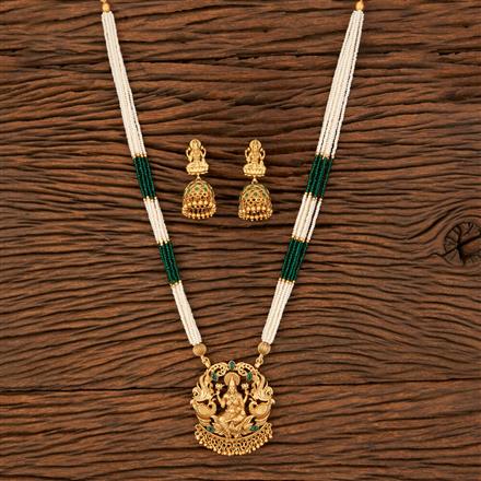 Antique Temple Pendant Set With Matte Gold Plating