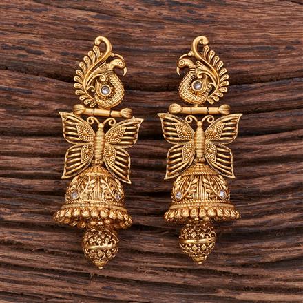 Antique Peacock Earring With Matte Gold Plating