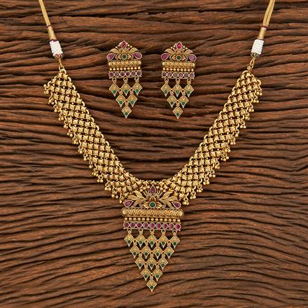 Antique Pearl Necklace With Matte Gold Plating