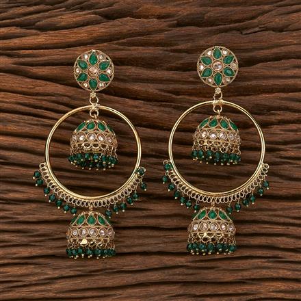 Antique Reverse Ad Stone Earring With Mehndi Plating