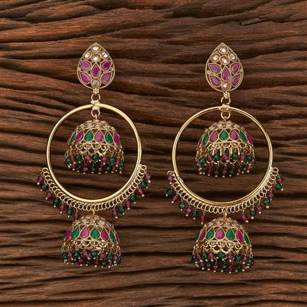 Antique Reverse Ad Stone Earring With Mehndi Plating