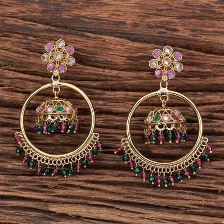 Antique Reverse Ad Stone Earring With Mehndi Plating