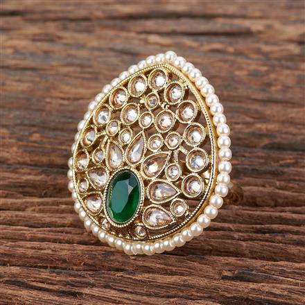 Antique Reverse Ad Stone Ring With Mehndi Plating