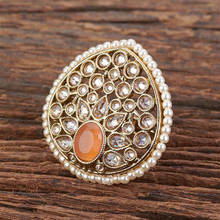 Antique Reverse Ad Stone Ring With Mehndi Plating