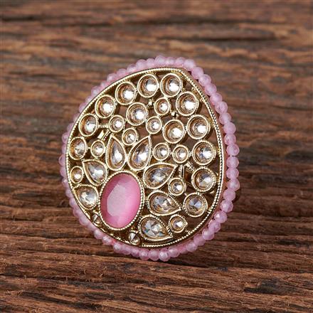Antique Reverse Ad Stone Ring With Mehndi Plating
