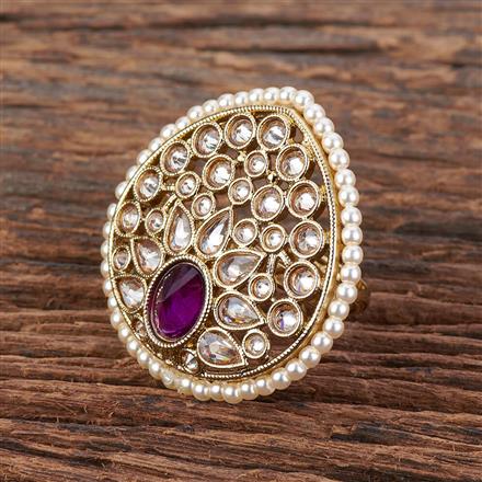Antique Reverse Ad Stone Ring With Mehndi Plating