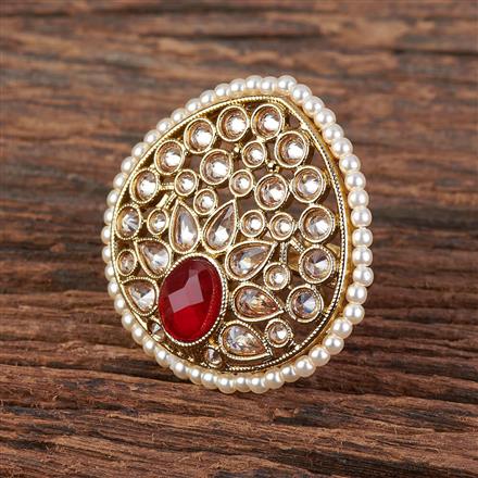 Antique Reverse Ad Stone Ring With Mehndi Plating