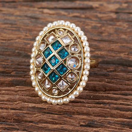Antique Reverse Ad Stone Ring With Mehndi Plating