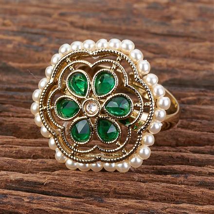 Antique Reverse Ad Stone Ring With Mehndi Plating