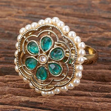 Antique Reverse Ad Stone Ring With Mehndi Plating