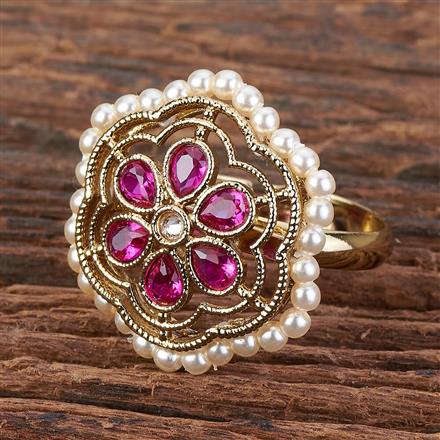 Antique Reverse Ad Stone Ring With Mehndi Plating