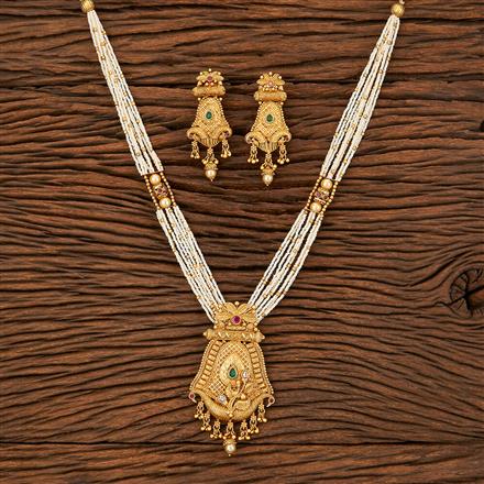 Antique Peacock Pendant Set With Matte Gold Plating