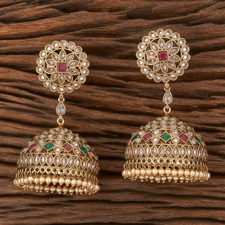 Antique Reverse Ad Stone Earring With Mehndi Plating